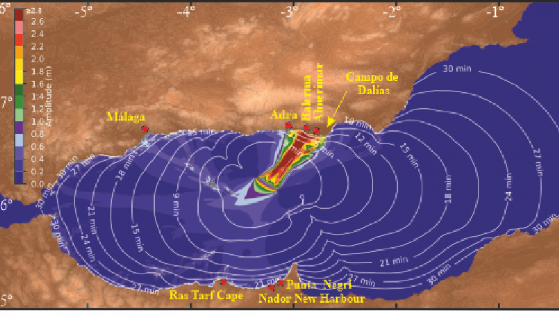 Modelo de propagación del tsunami y áreas del litoral que se verían afectadas. /ICM-CSIC