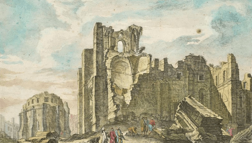 Para los terremotos ocurridos antes del siglo XX, no existen registros instrumentales del movimiento del suelo, sólo relatos de testigos que describen sus efectos / Jacques-Philippe Le Bas, Public domain, vía Wikimedia Commons.