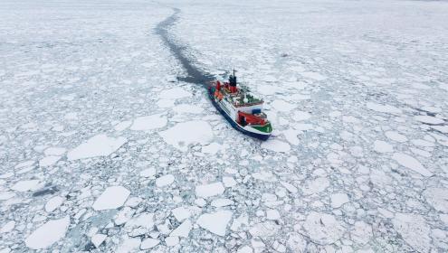 German research icebreaker Polarstern in Arctic sea ice, September 28th, 2019. Credits: Alfred-Wegener-Institut / Stefan Hendricks.